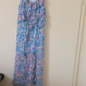 Bar III Sky Blue Floral Pleated Dress